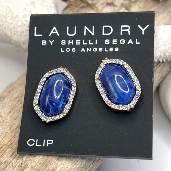 Gold Blue Resin Clip On Earrings Laundry by Shelli Segal $18 ea / 3 for $30 - Picture 5 of 8
